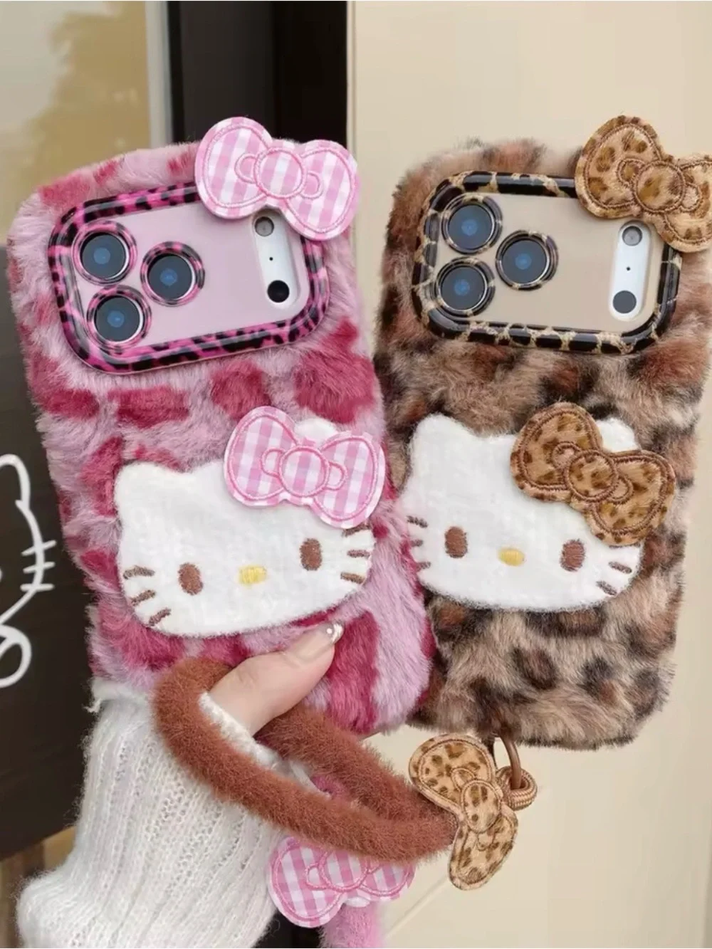 Pink Fur Hello Kitty Phone Case with Bow Accent